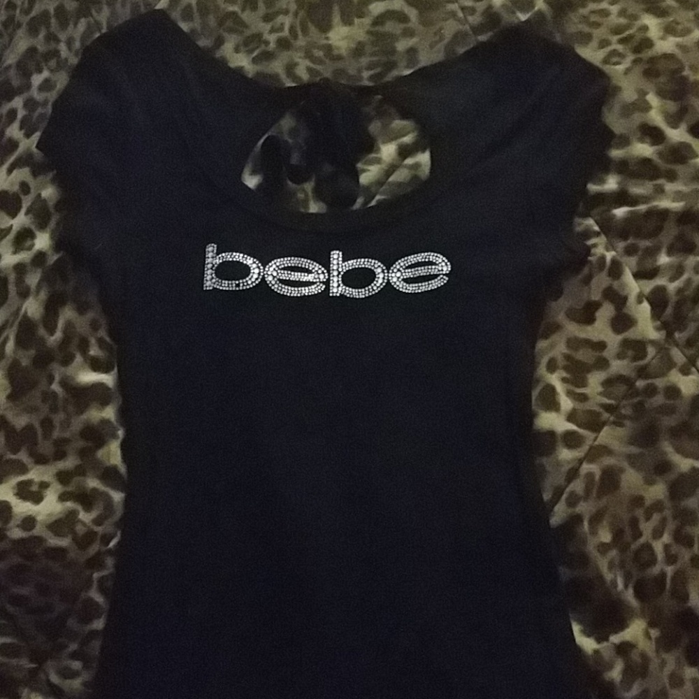 Bebe Logo Short Sleeve Keyhole Tie Back Shirt